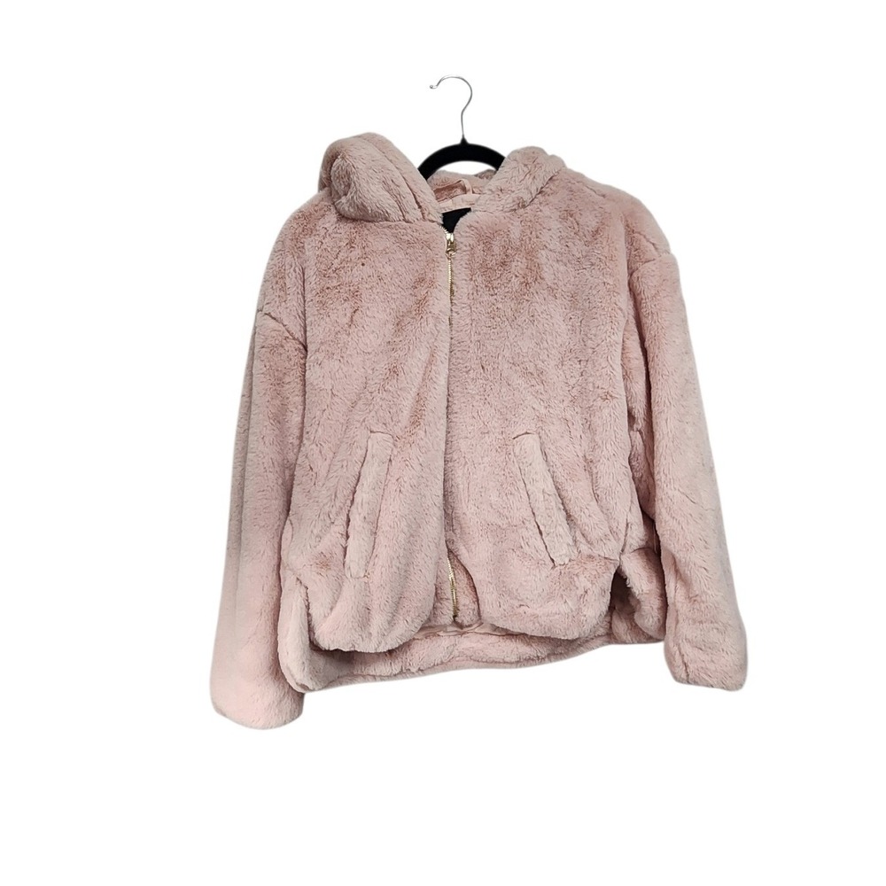 NWT ME JANE Pink Faux Fur Hooded Zip Up Jacket‎ Women's Size S